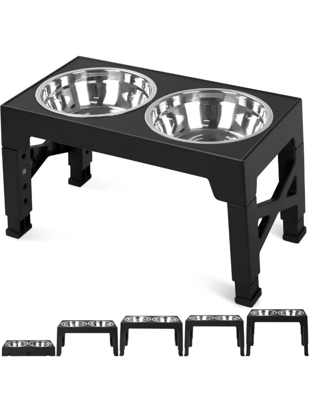 Adjustable Elevated Dog Bowls with 2 Stainless Steel Bowls - 5 Height Options
